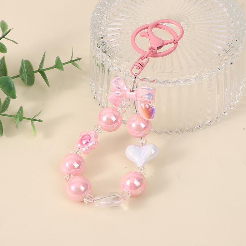 Colorful Beaded Flower Keychain, Kawaii Acrylic Flower Bag Charm with Clip