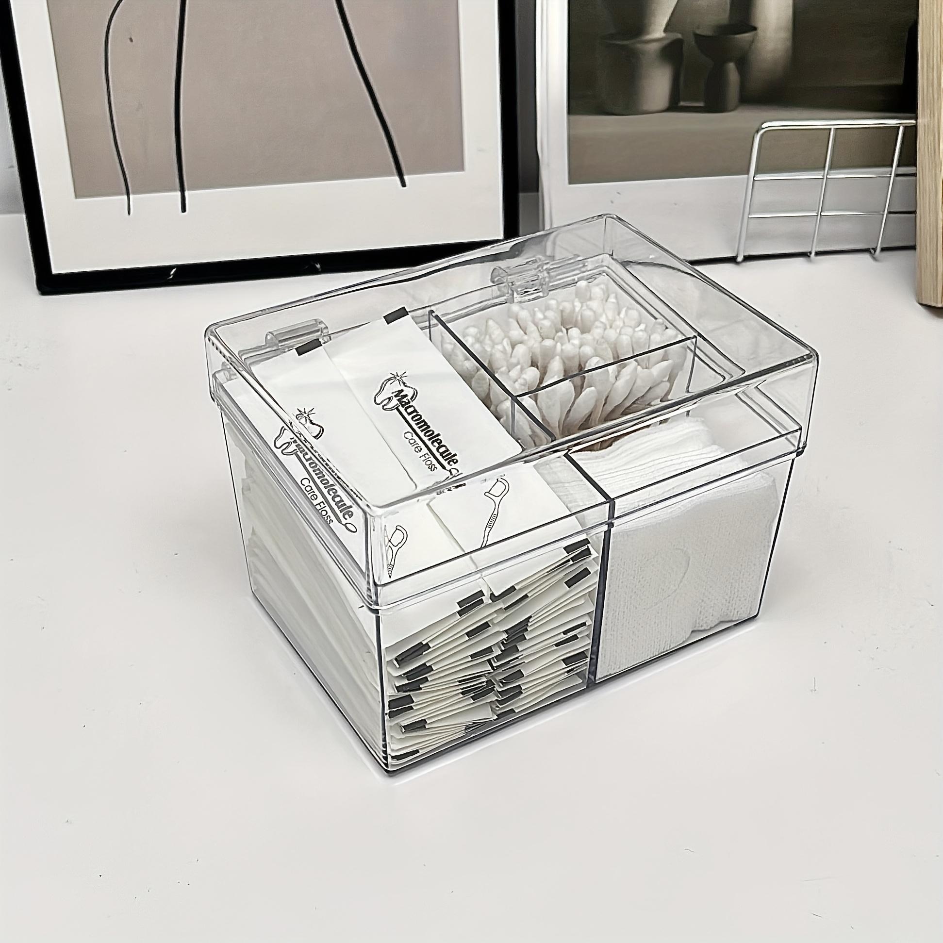 Transparent Divided Storage Box with Lid - Hygienic Divided Compartments & Polished Plastic Organizer Suitable for Pads, Swabs, Floss 1pc-Transparent 3-Grid Storage Box