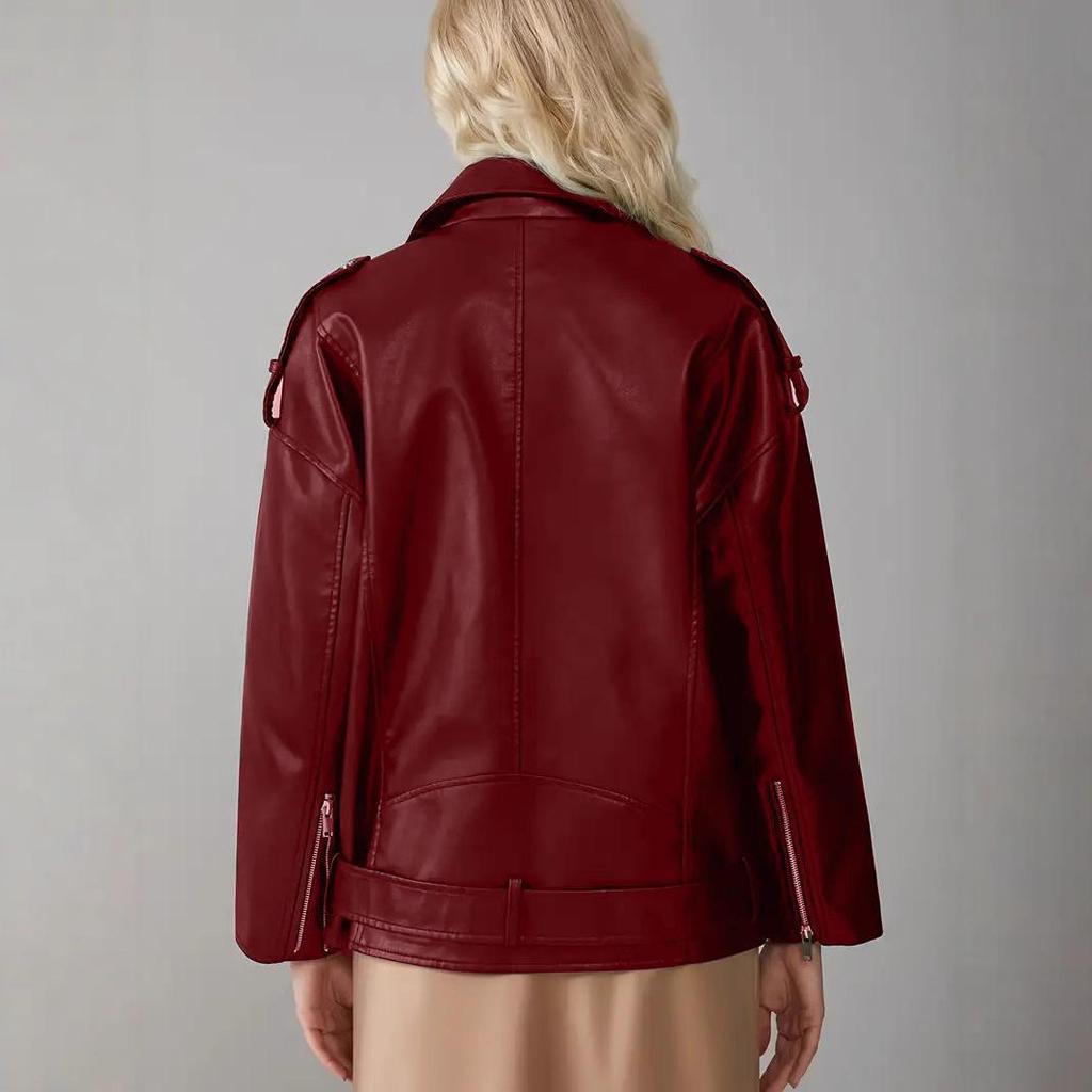 Damen Retro PU-Leder Motorradjacke - Herbst/Winter BF Stil