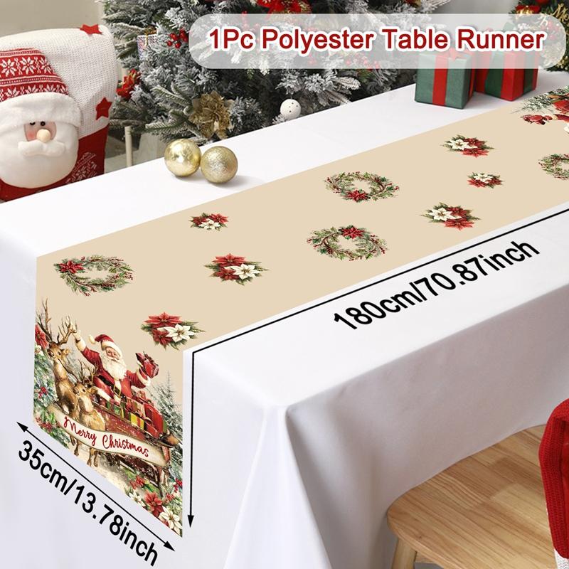 Vintage Christmas Table Runner Farmhouse Table Flag Merry Christmas Decoration for Home 2025 Winter Holidays Dinning Table Decor