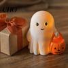 Festival Ghost Ornament Halloween Holding Pumpkin Figurine, Spooky Statue with Warm Light Decor Night Light, Resin for Desk Tabletop Centerpiece