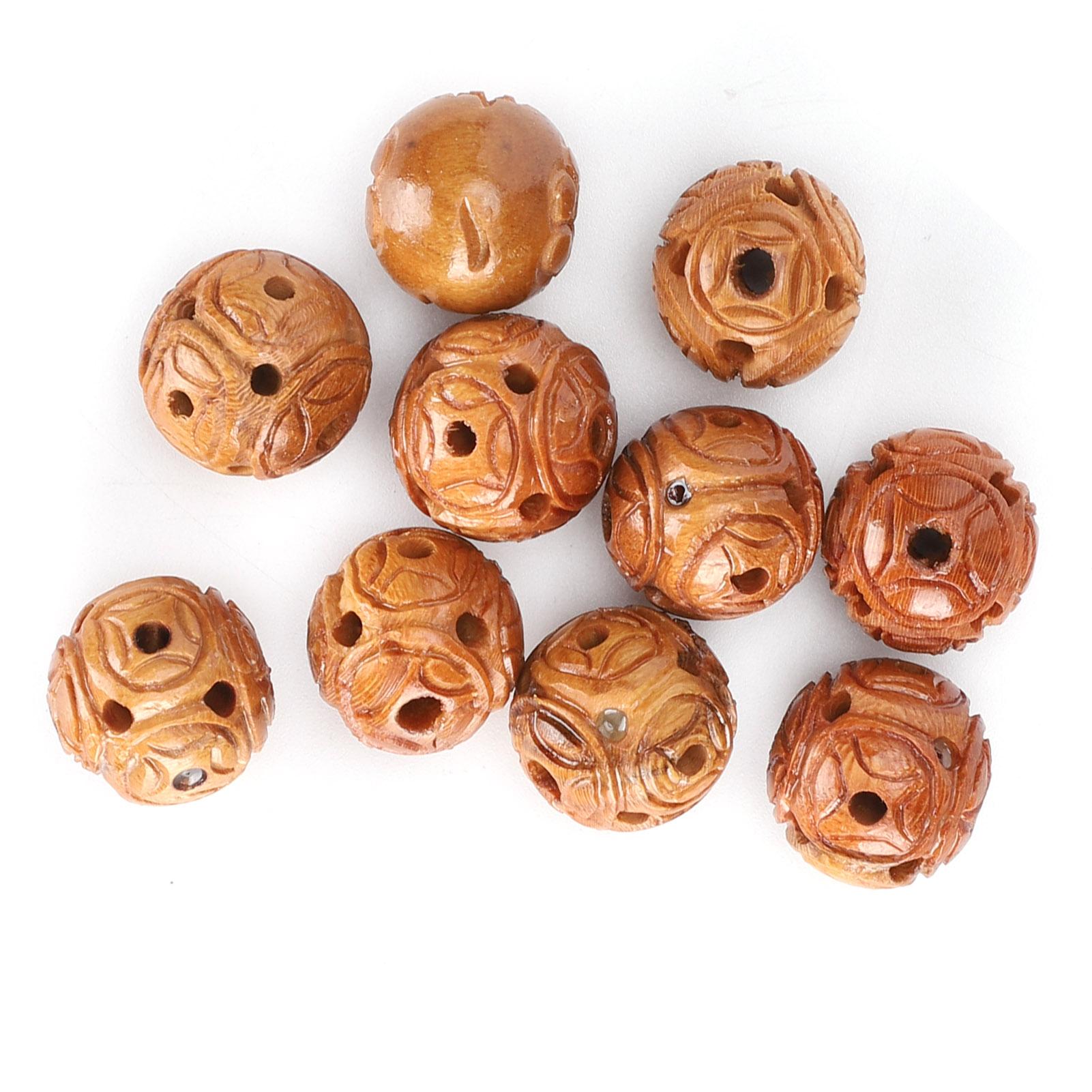 

10Pcs Peach Wood Beads Carving for Bracelet Necklace Crafts Pendants Accessories