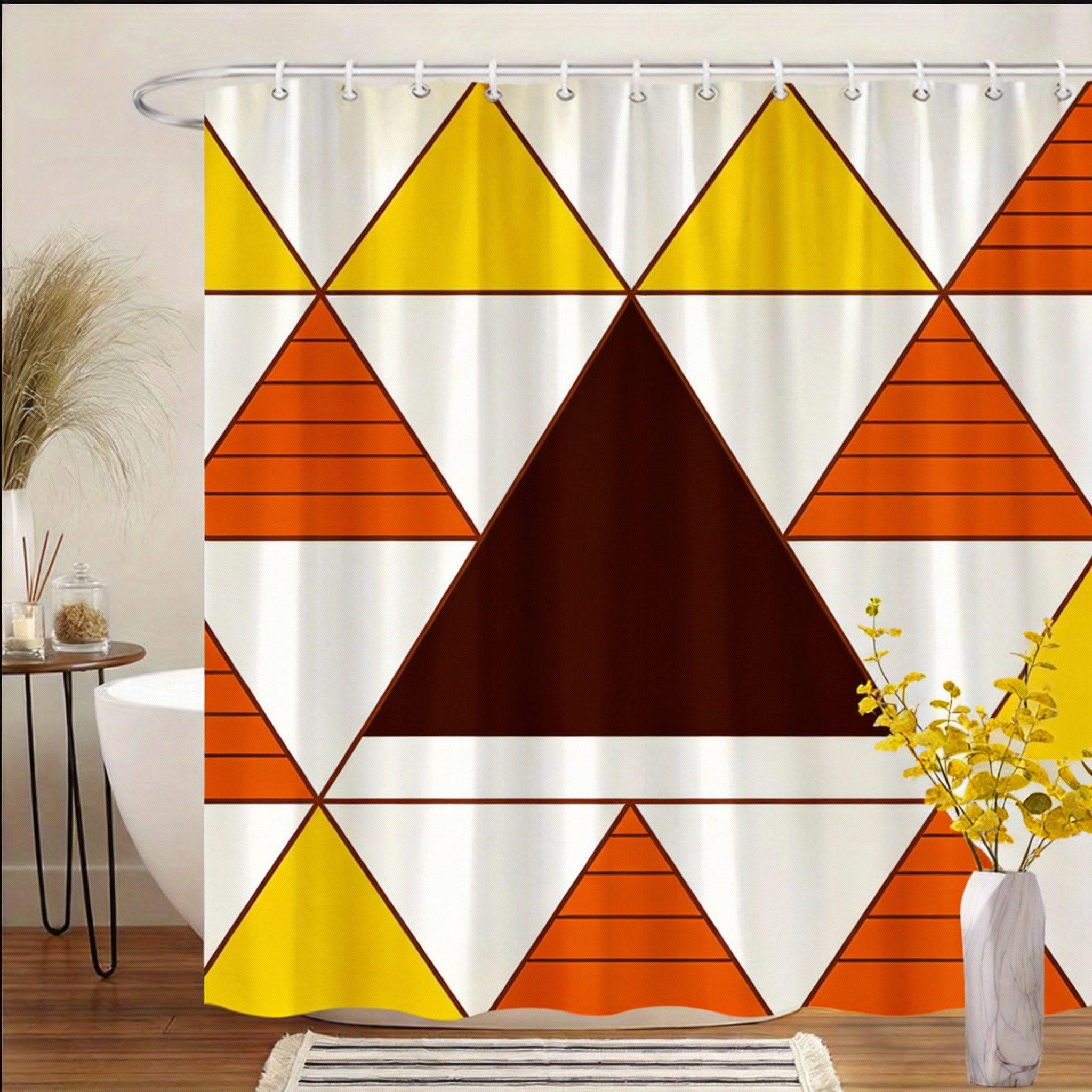 

Modern Geometric Shower Curtain 180X180Cm – Red Black Gray Interlocking Shapes On White, Minimalist Bathroom Decor, 12 Hooks W60H190(CM)-1 Pcs