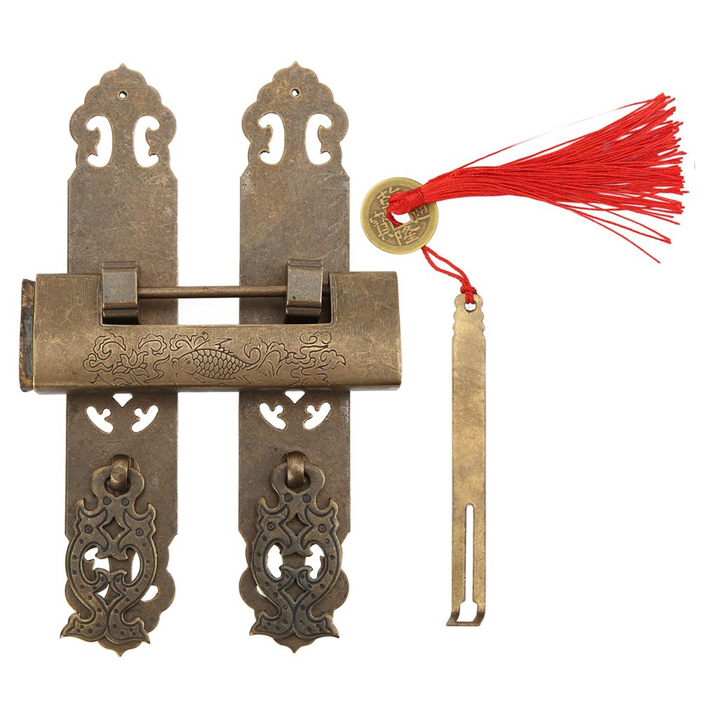 Starožitná sada klik zámků Čínský vintage styl Bronzová barva Mosaz Kabinet Zadní deska Pásky Úchyty Sada pro bedny na nářadí