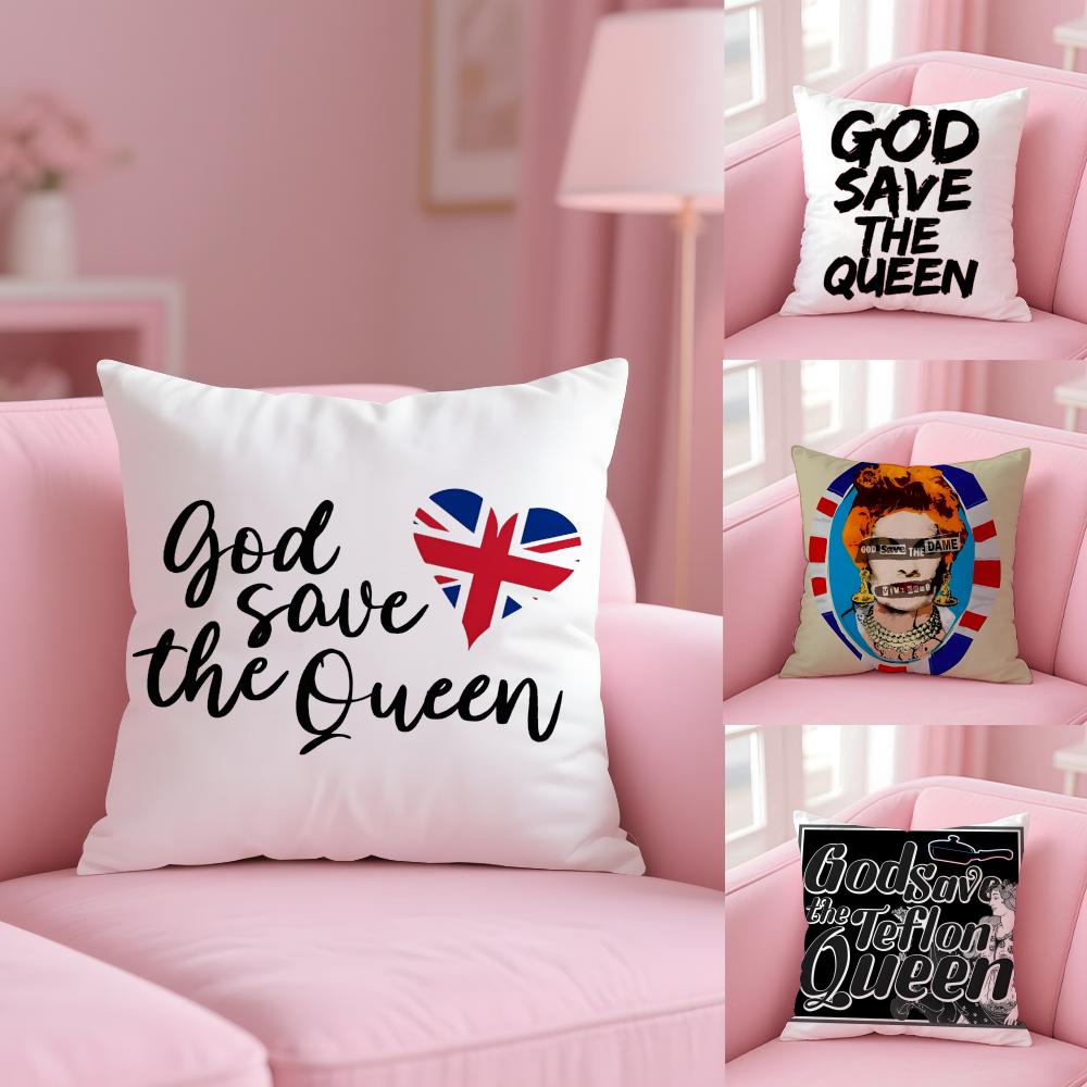 Brand S-Save The Queen Cushion Cover Plush Fabric Soft Double-Sided Printed Invisible Zipper Sofa Pillow Case Home Decor