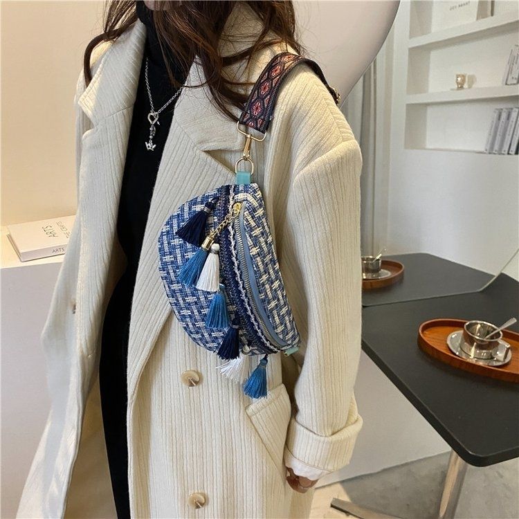 Ethnic Style Handbag Women's Textured Canvas Bag Simple Single Shoulder Crossbody Women's Bag