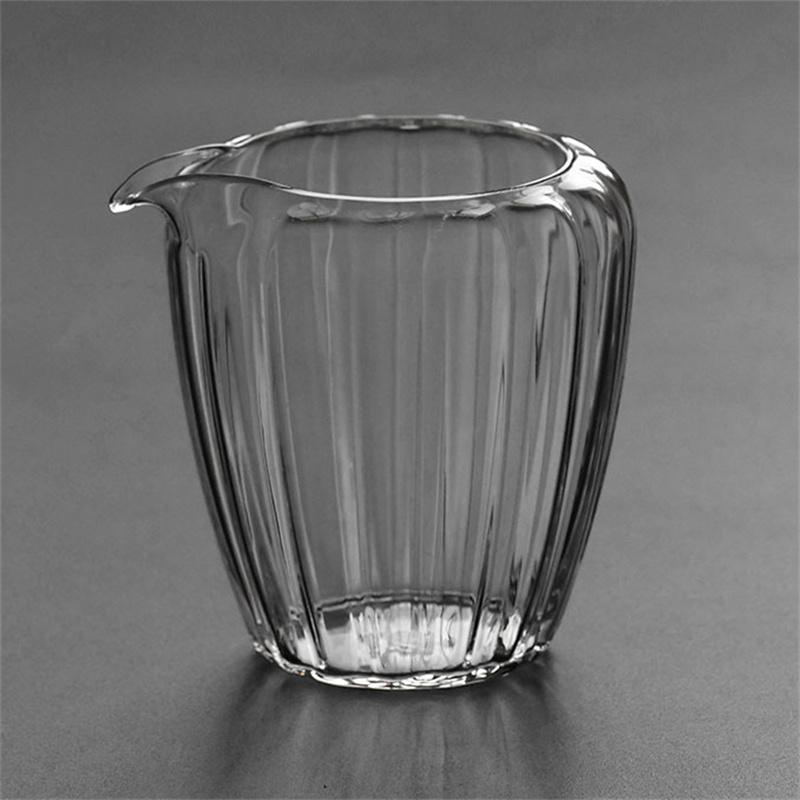 Japanese Style 300ml Vertical Pattern Tea Ceremony Glass Fair Cup Tea Dispenser Chahai Kungfu Serving Teacup Tea Accessories