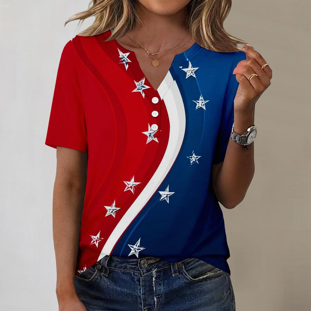 Women's Fashionable Casual Independence Day Print Blouse