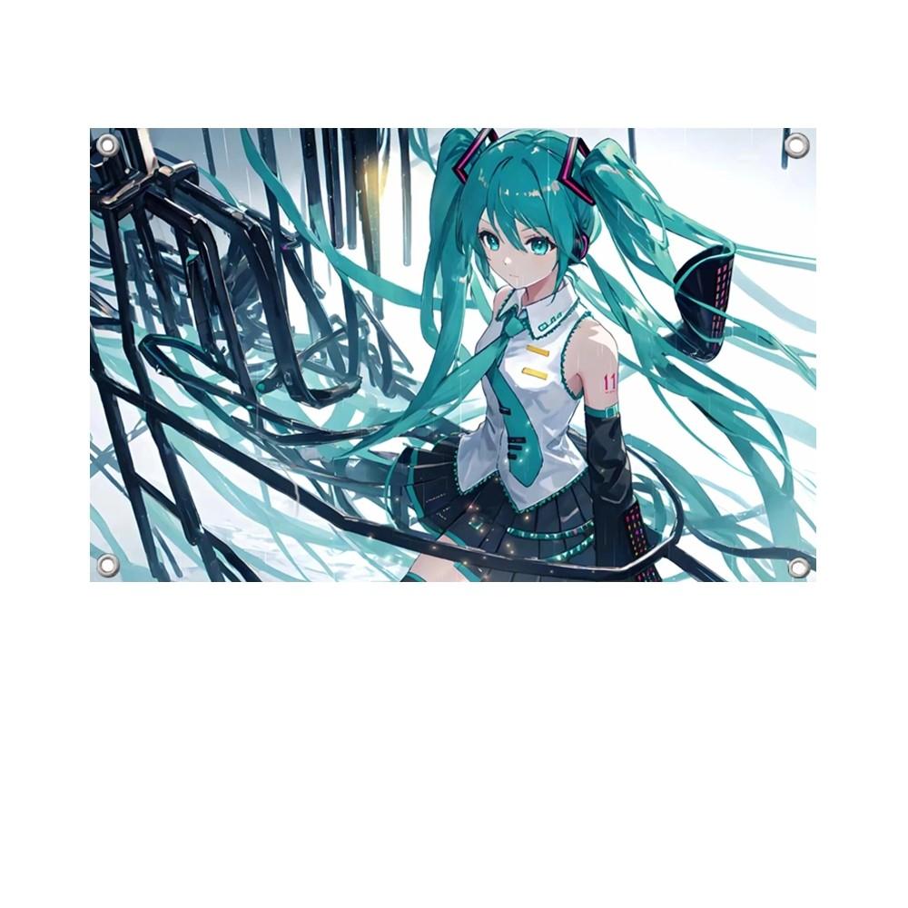 1PC Japanese Anime Star Hatsune Miku Flag Banners Four Hole Flag Polyester Outdoor Decor Room Aesthetic
