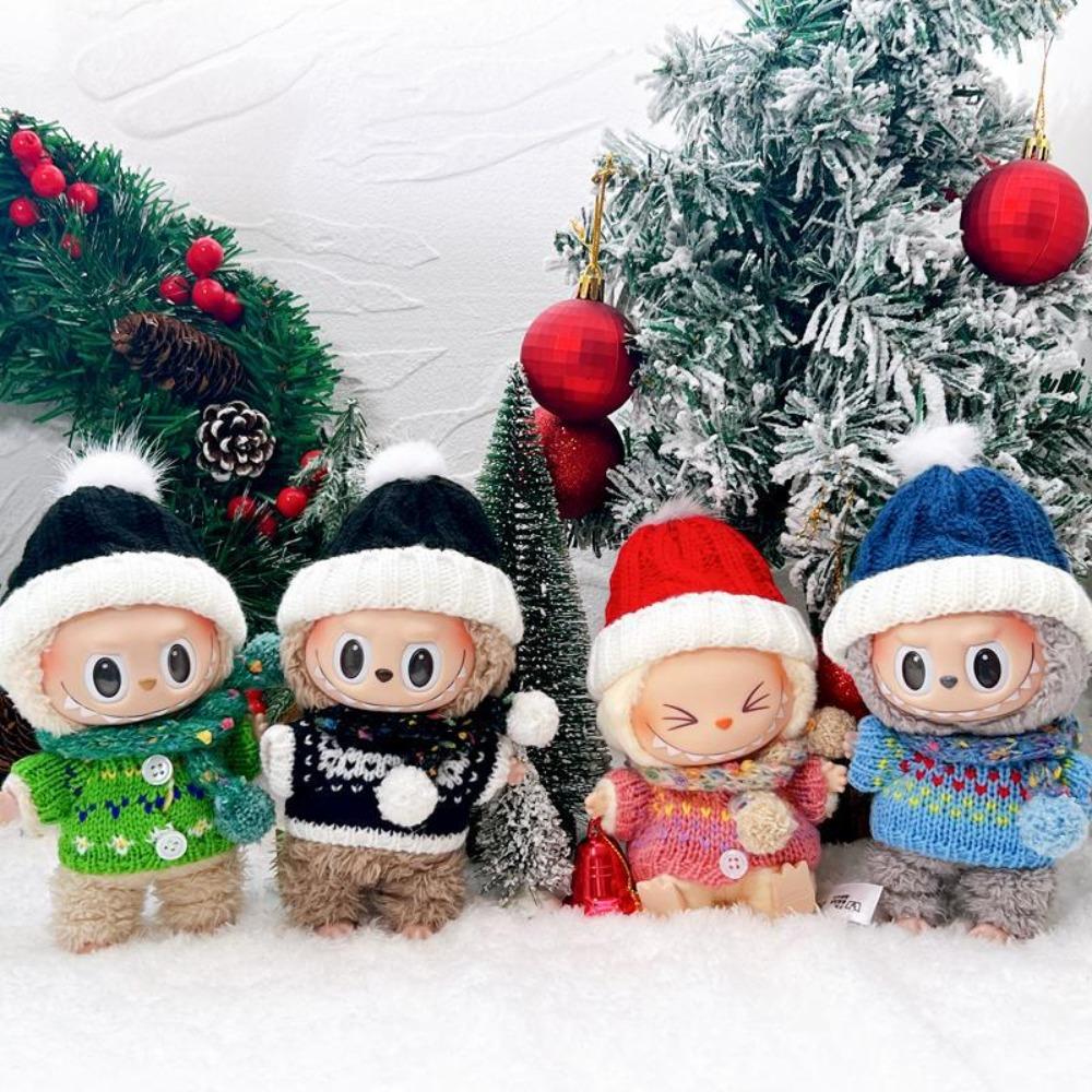 

Sweater 17cm Labubu Clothes Knitted Hat Plush Dolls Clothes Labubu Doll s Clothes Kids Girls Toys style 1