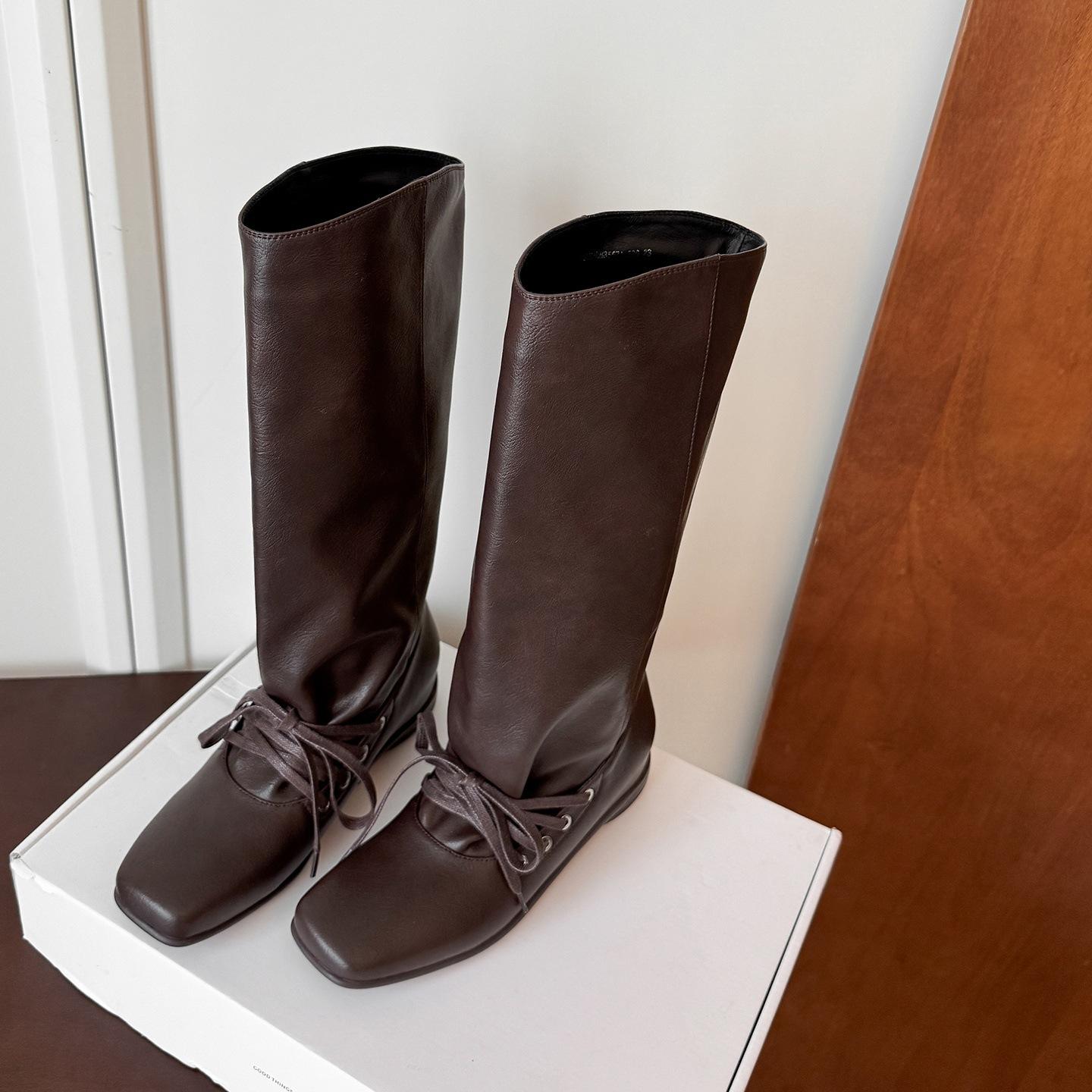 

Niche light luxury 2025 autumn and winter handmade foreign trade retro women s shoes women s boots soft leather retro full leather stacking boots 39 коричневый