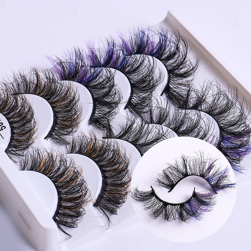 5 Pairs Of Colored Fried False Eyelashes, Naturally Thick Curled Imitation Mink Eyelashes