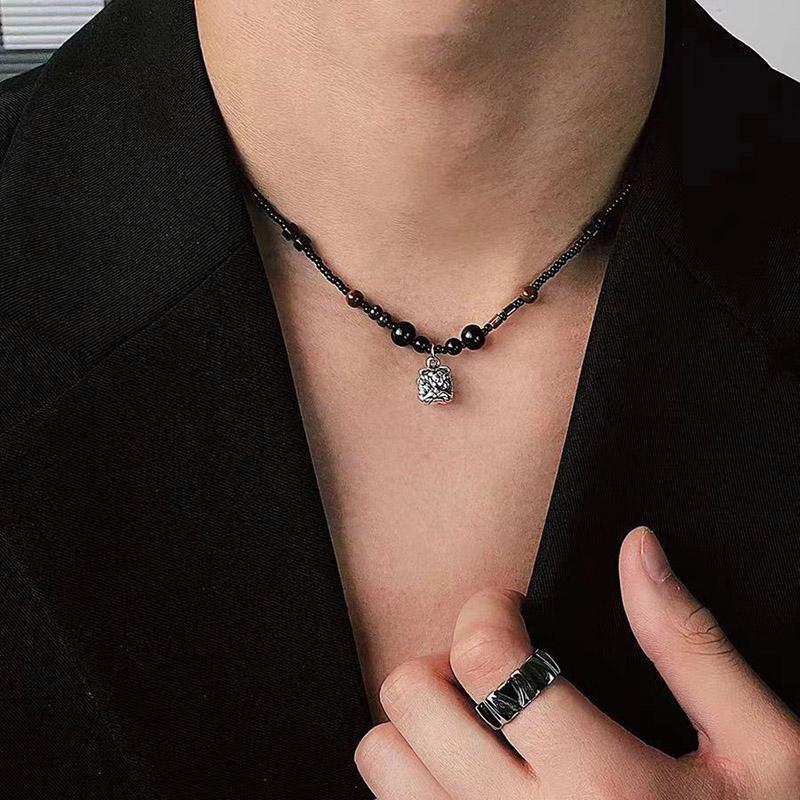 Lucky Amulet Necklace Hip-Hop Gothic Neck Chains Choker  Vintage Punk Chinese Lion Dance Pendant Necklace for Men Women