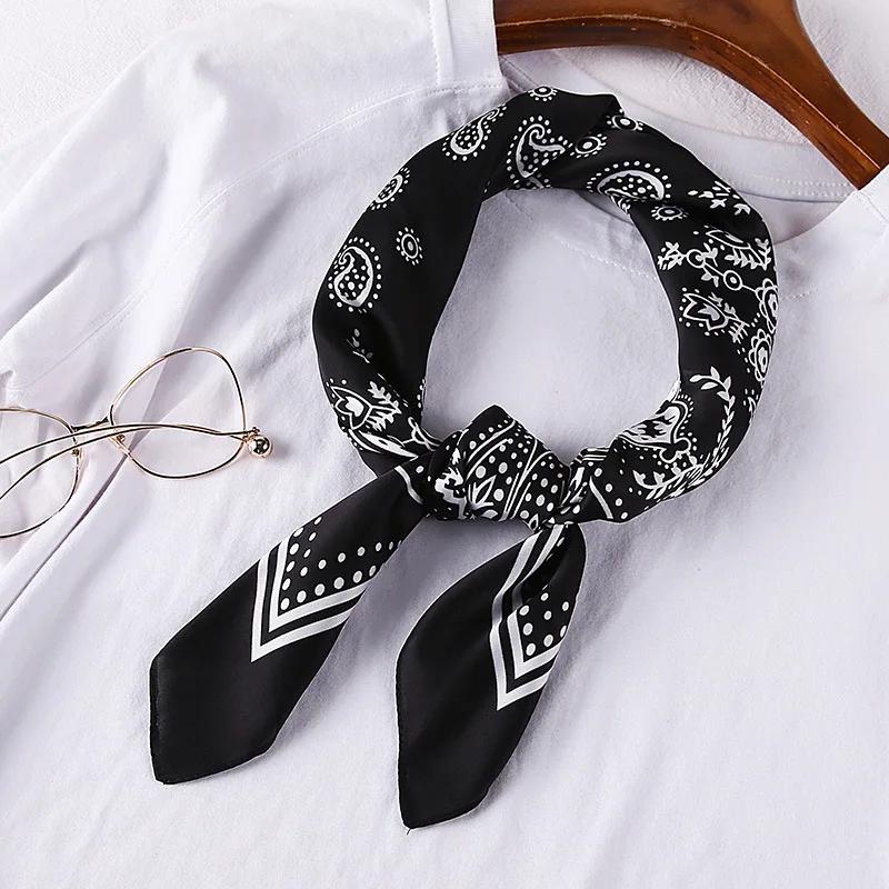 70cm Bandana Head Scarf For Women Fashion Paisley Print Handkerchief Silk Satin Hijab Scarfs Female Square Neck Scarves Dropship