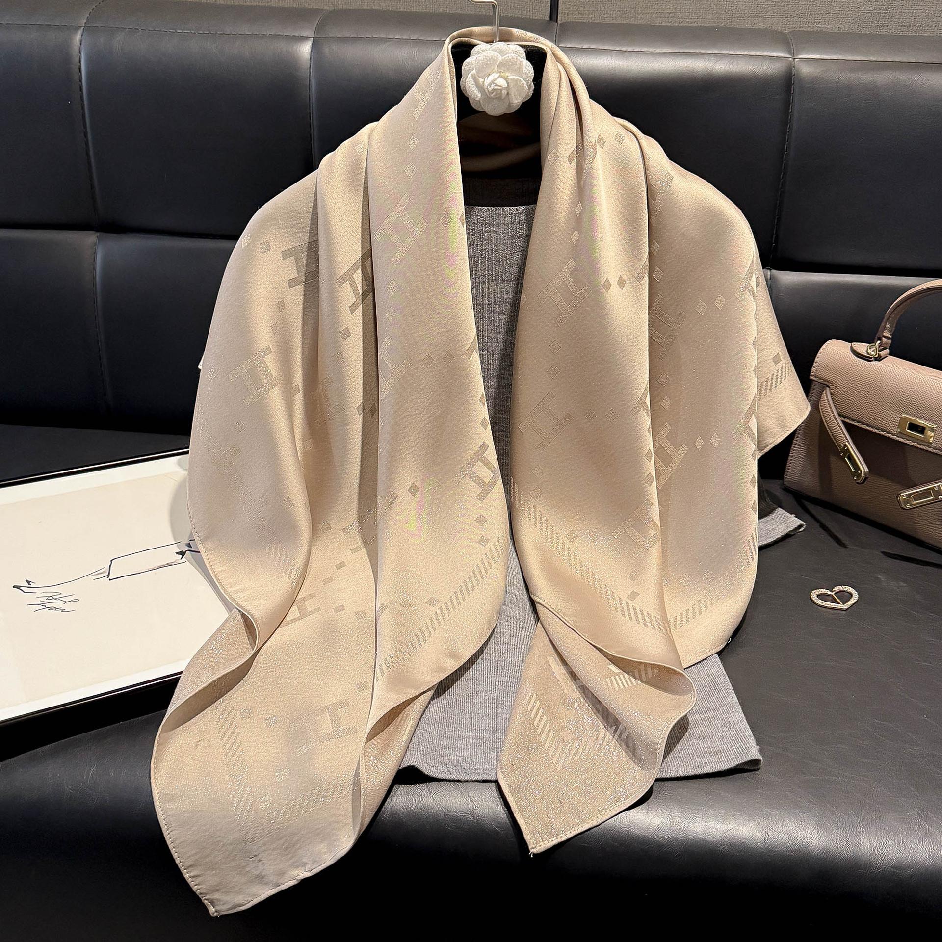 

Шелковый шарф с имитацией письма, женский простой модный универсальный платок, тенсел, хлопок, шелковый шарф 90*90 шампанского