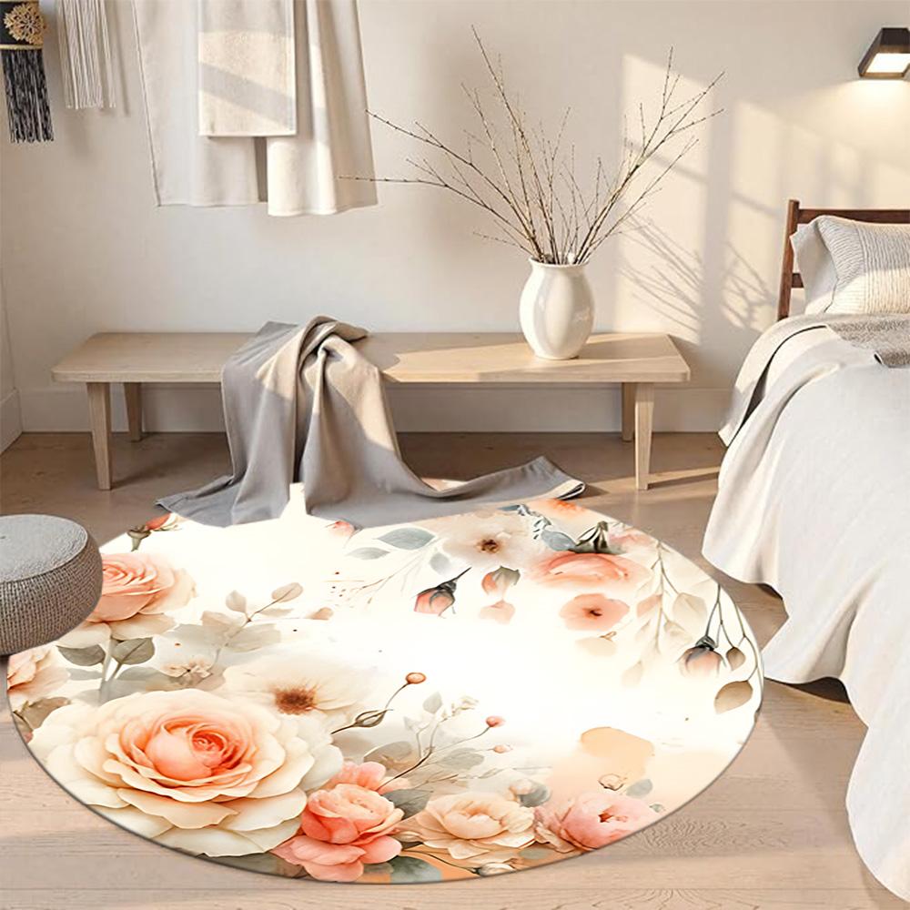 Flower Round Carpet Perfect for Bedrooms Dining Room Hallway Kitchen Anti-slip Round Rug Decorate Offices Perfect Birthday Christmas Gift Idea