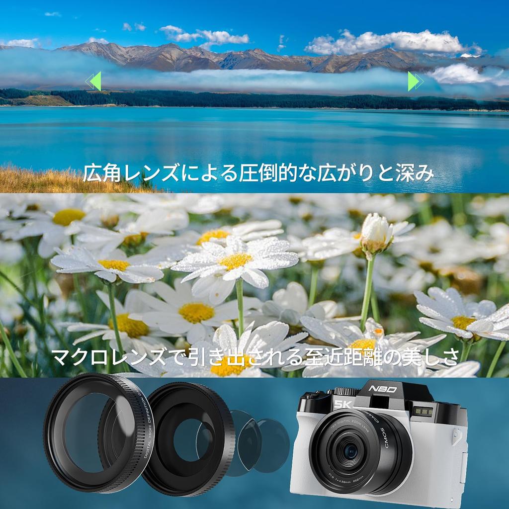 NBD 5K 48MP Digital Camera and App 16x Zoom SLR Camera with Flip Screen Image Stabilization Macro Lens Webcam Function [Wi-Fi Control] 180°