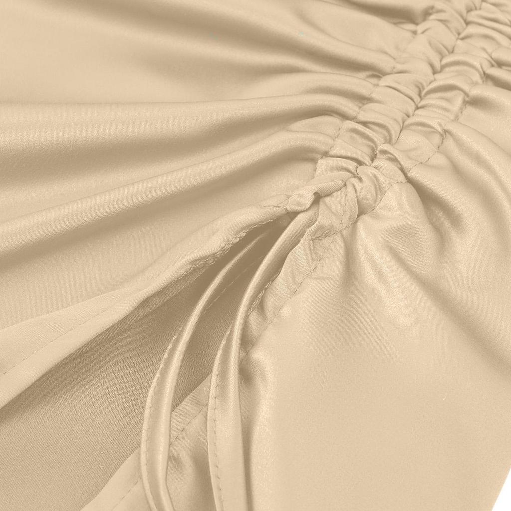 Sommer Einfarbig Schräge Schulter Hängender Hals Freie Taille Geschlitzt Plissiertes Kleid