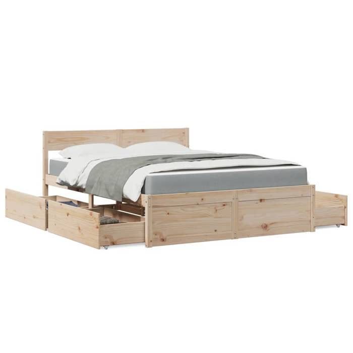 VidaXL Bed with Drawers and Mattress 160x200 Cm Solid Pine Wood, Bedroom Furniture, Wooden Bed, Bed with Drawer, 3281892