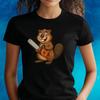 T-Shirt Frauen Biber mit Kettensäge Motiv Baumwolle Größe S bis 3XLWird in neuem Fenster oder Tab geöffnet