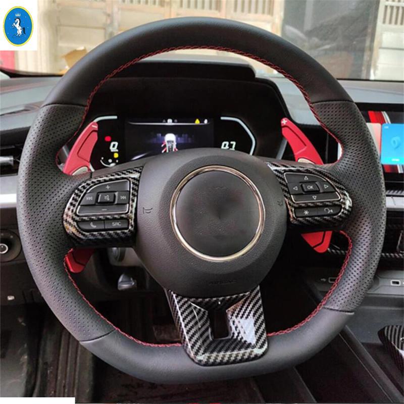 Steering Wheel Bottom Frame Cover Trim For MG ZS MG HS MG3 MG5 MG6 RX5 2017 - 2024 Red / Carbon Fiber Look Interior Accessories