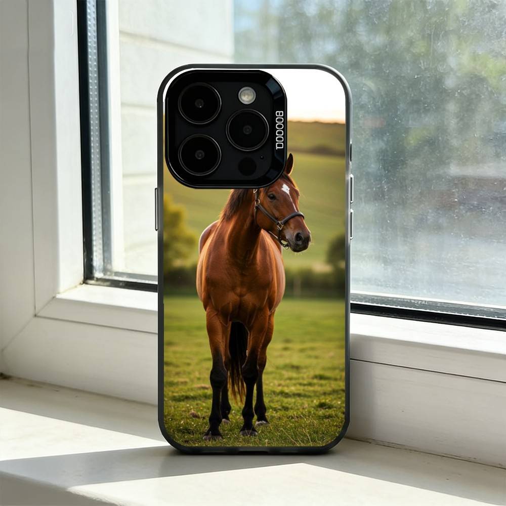 Horse A-Animal Phone Case For iPhone 17,16,15,14,13,12,11 Plus,Pro Max,XS,Colored Silver Plated Inside Cover