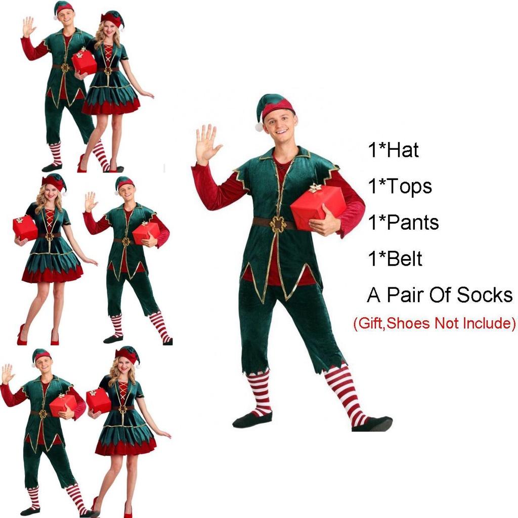 Men's And Women's Holiday Santa's Helper Costume With Soft Touch For Festive Cheer