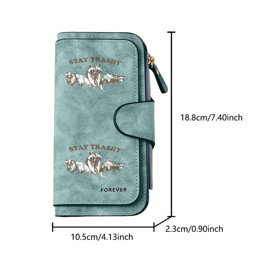 STAY TRASHY raccoon long zipper wallet, large-capacity card holder, unisex clutch bag, stylish zippered coin purse, suitable for daily use, a great