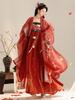 Hanfu Dinastia Tang: Gonna Hezi con Dodici Dee dei Fiori e Top Rosso a Maniche Ampie con Ricami Pesanti (Stile 2026)