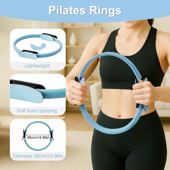 Women Pilates Ring with Non-slip Grip Handles Leg Toning Inner Thigh Pelvic Floor Exercise Yoga Circle Home Gym Fitness Equipment