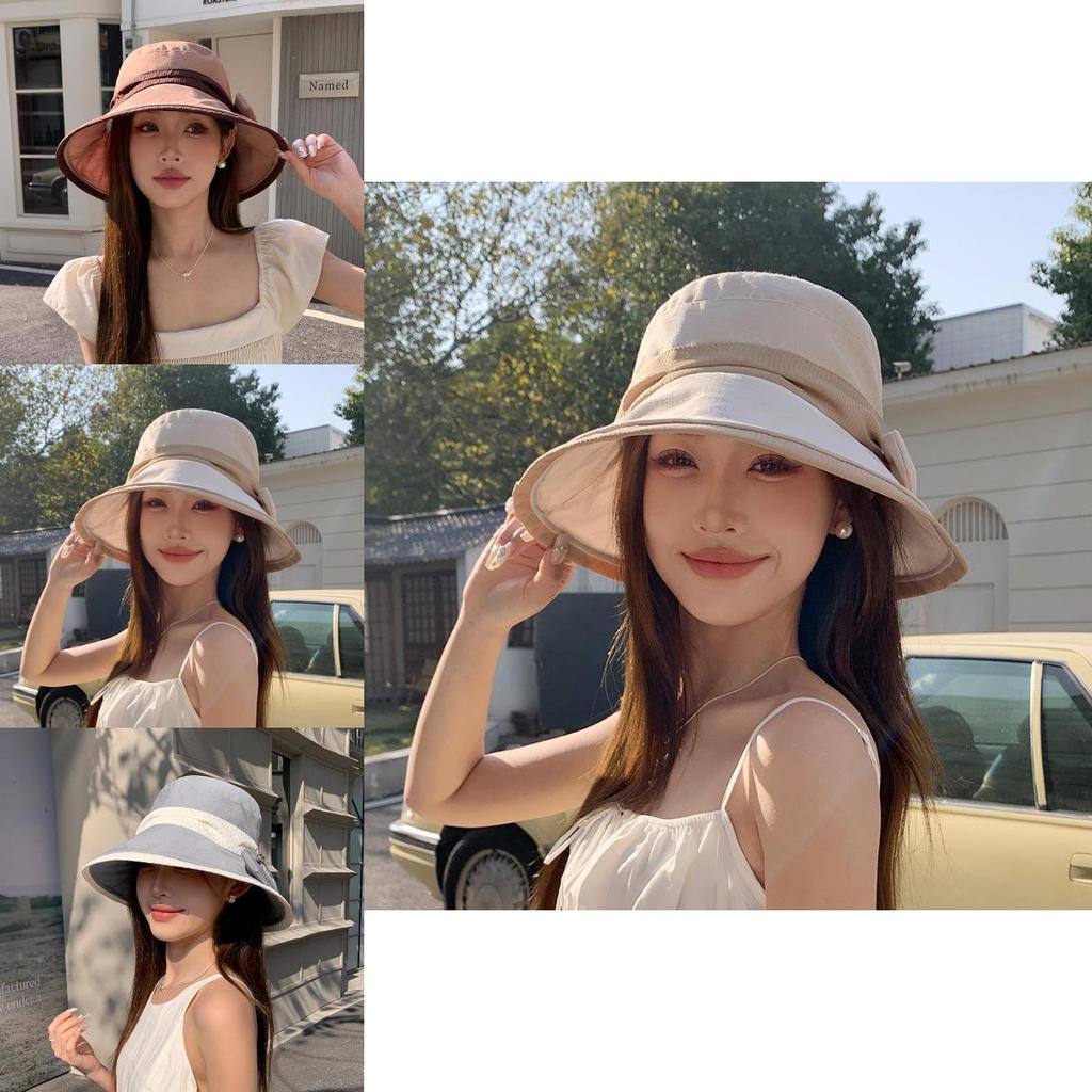 Summer Sun Shield Hat With Wide Brim And Butterfly Bow For Outdoor Casual And Fashion