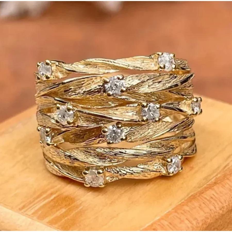 

Модные кольца широкого дизайна с изысканным витым узором золотого цвета для женщин, аксессуары для вечеринок, ослепительные женские украшения на заказ 6