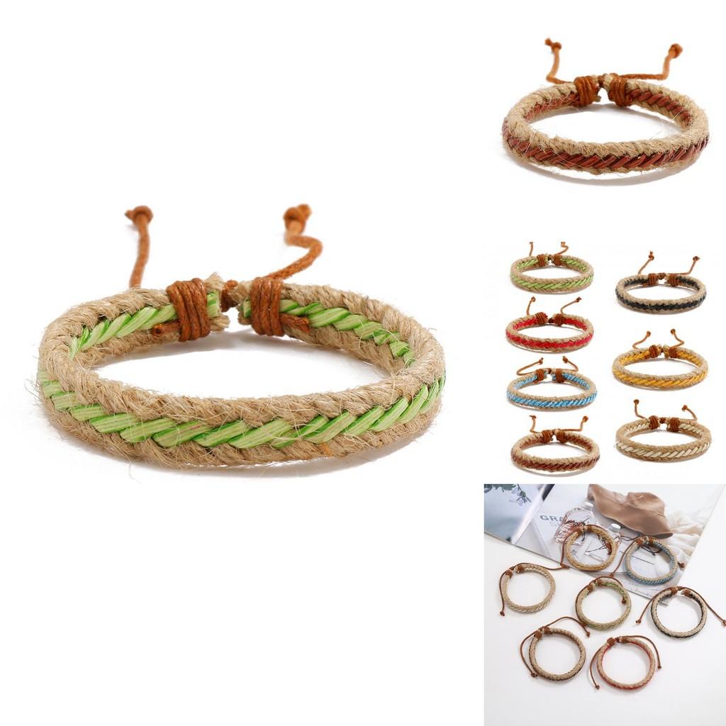 Colorful Retro Woven Leather Bracelet Trendy Bohemian Style Design Geometric