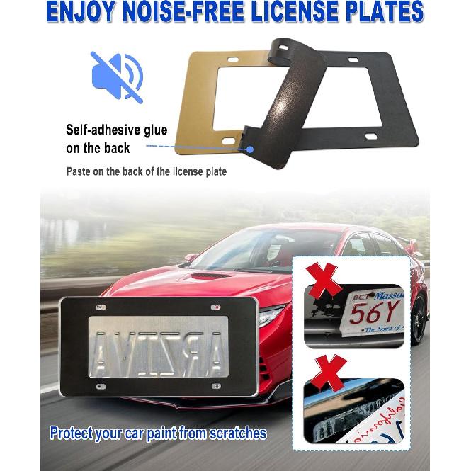 Carbon Fiber License Plate Frame- Stainless Steel Car Tag Holder Wrapped with Real Carbon Fiber, 4 Hole Slim Design, Anti-Theft Screws Caps,