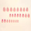 24Pcs Short Almond Press On Nails, Nude with Goose Yellow French Tips & Pink Flower Fake Nails for Spring Summer