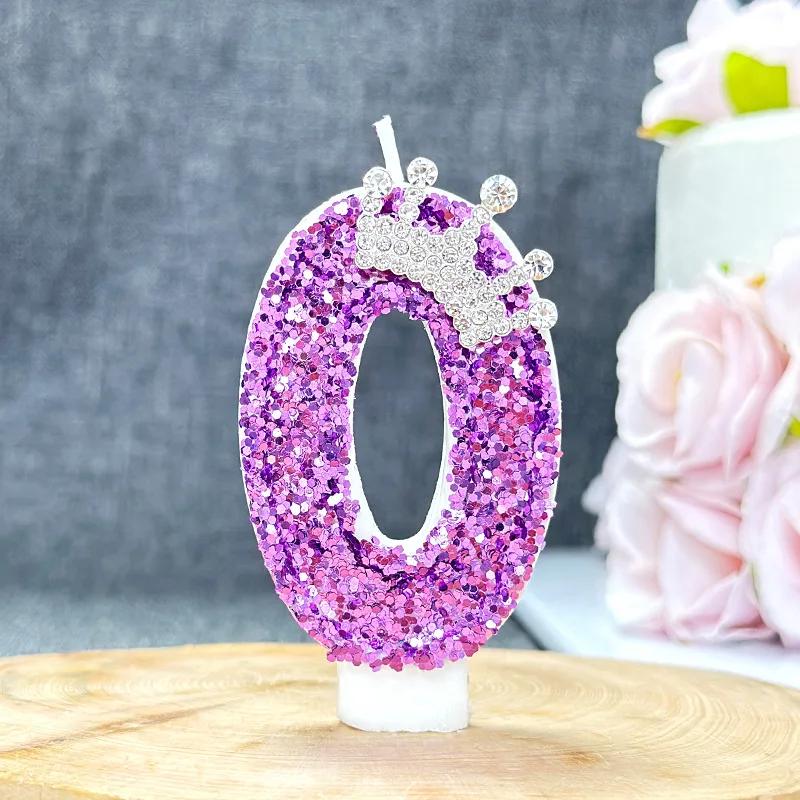 Purple Crown Birthday Candles Number 0 To 9 Princess Cake Decoration Candles Anniversary Party Decorations 0123456789