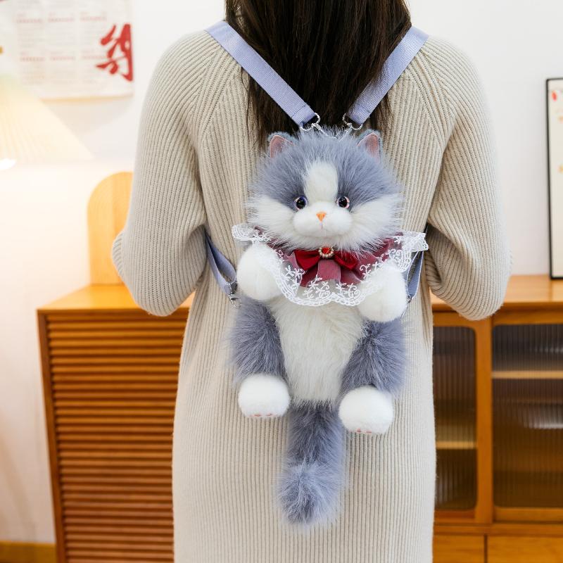 1Pcs Women Bow Cat Plush Bags Cute Realistic Ragdoll Backpacks Small Capacity Daypacks Lolita Personalized Gifts For Girls