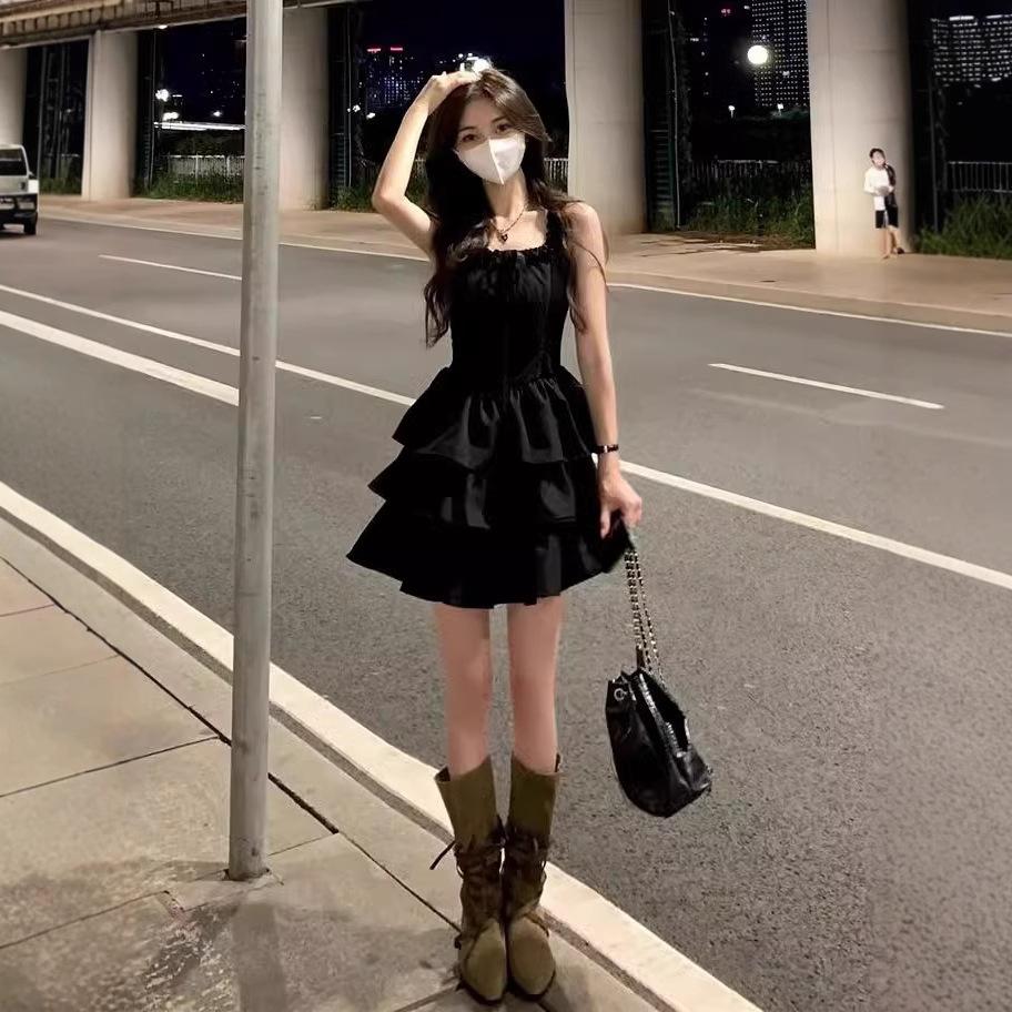 New Spring French Black Suspender Dress Children's Summer Waist French Skinny Temperament Princess Dress