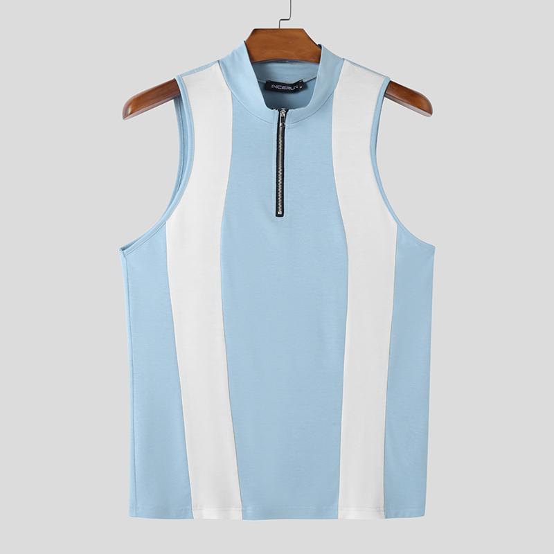 

INCERUN Летние мужские майки без рукавов на молнии с полосками, облегающие футболки-борцовки S