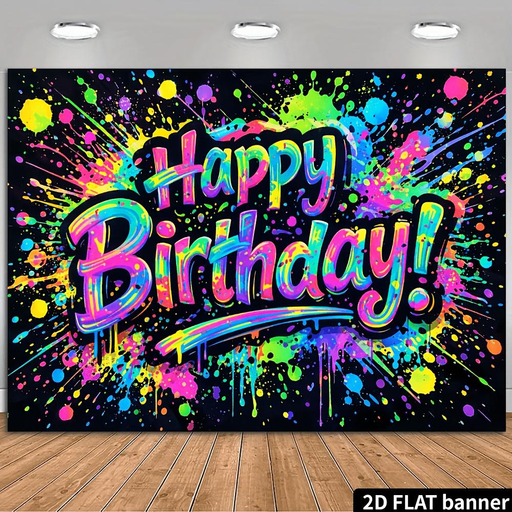 Tessuto di sfondo per banner per festa di compleanno in stile graffiti su piano 2D con design a schizzi colorati, "Buon Compleanno"DJH