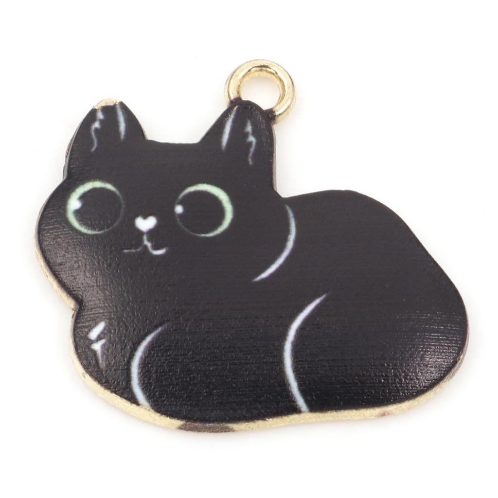 10 PCs Cartoon Enamel Cat Animal Charms Cute Gold Color Metal Pendants for DIY Necklace Bracelets Jewelry Making 23mm x 22mm