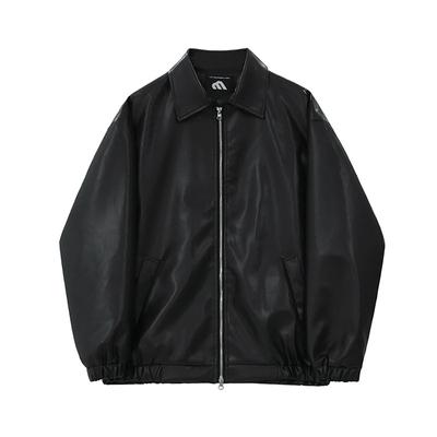 Simple Retro Lapel Leather Jacket for Men Spring Loose Motorcycle Leather Jacket Korean Style Trendy Handsome Jacket