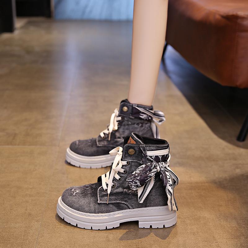 2026 New Black Canvas Shoes High Top British Style Trendy Motorcycle Boots Couple Boots