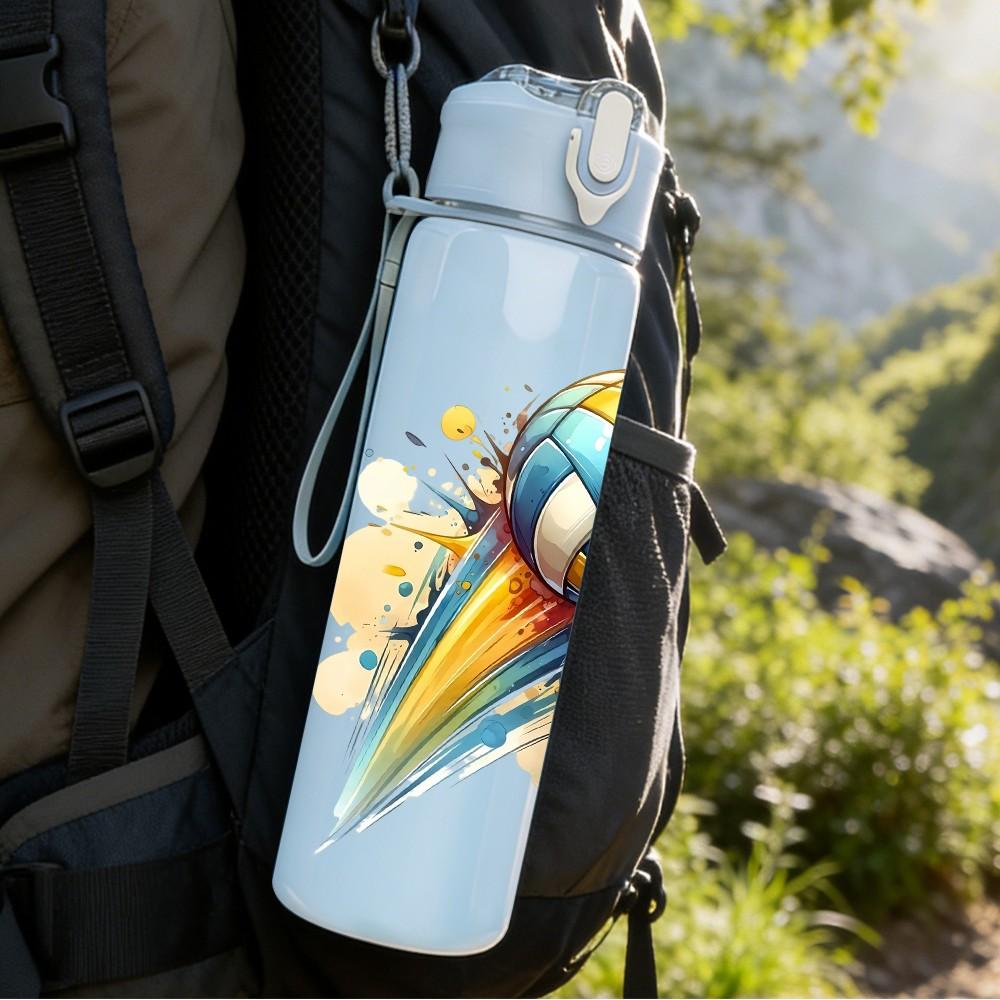 1PC Colorful Volleyball Pattern 750ml Color Plastic Sports Water Bottle Leakproof Flip Straw Lid Suitable for Sports Office Home Use