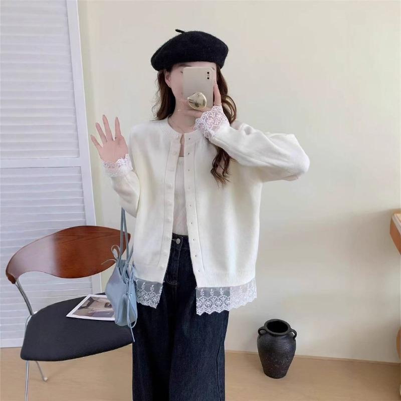 Sweater jacket women's autumn and winter new season fashion versatile design sense lace splicing knitted cardigan top women