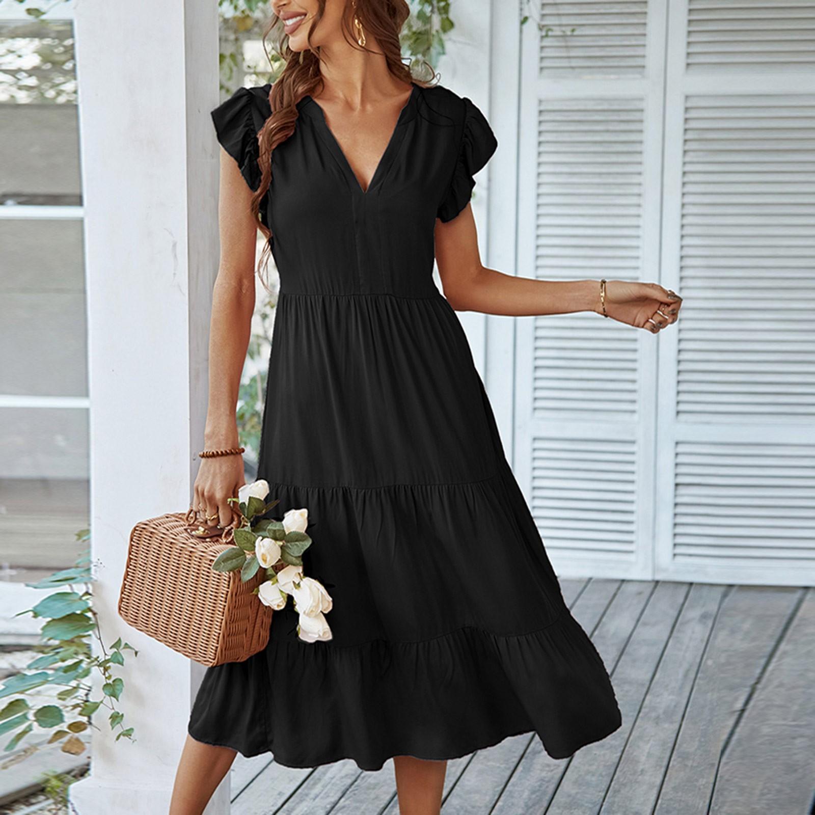 Женское весеннее и летнее платье с v-образным вырезом и крестиком в горошек с кружевным — фото 4