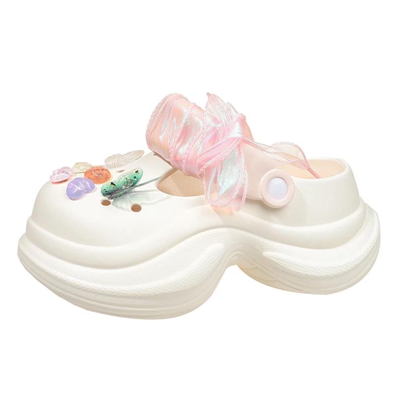 Fashion Colourful Butterfly Eva Clogs Shoes for Women Summer Laser Ribbon Wedge Sandals Woman Fashion Soft Thick Sole Slippers Female