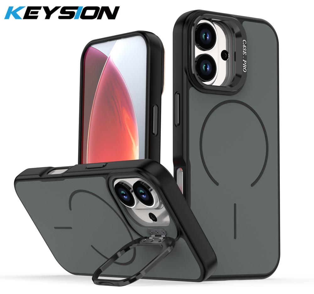 KEYSION Matte Skin Feel Lens Stand Phone Case for Magsafe for iPhone 17 Pro Max Magnetic Wireless Charging Shockproof Back Cover
