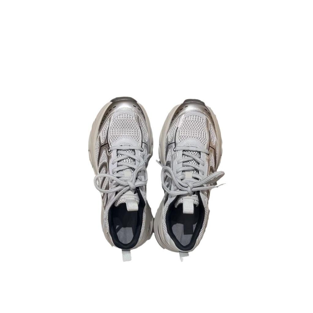 High-value ultra-light retro red dad shoes 2025 new thick-soled heightening casual silver sports shoes versatile