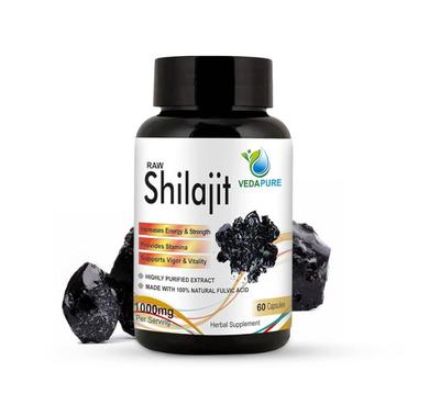 VEDAPURE Shilajit | Raw Himalayan Shilajit Capsules | Shilajit Original Capsules for Men To Built Strength & Stamina Shilajit-1000 Mg, 60 Capsules